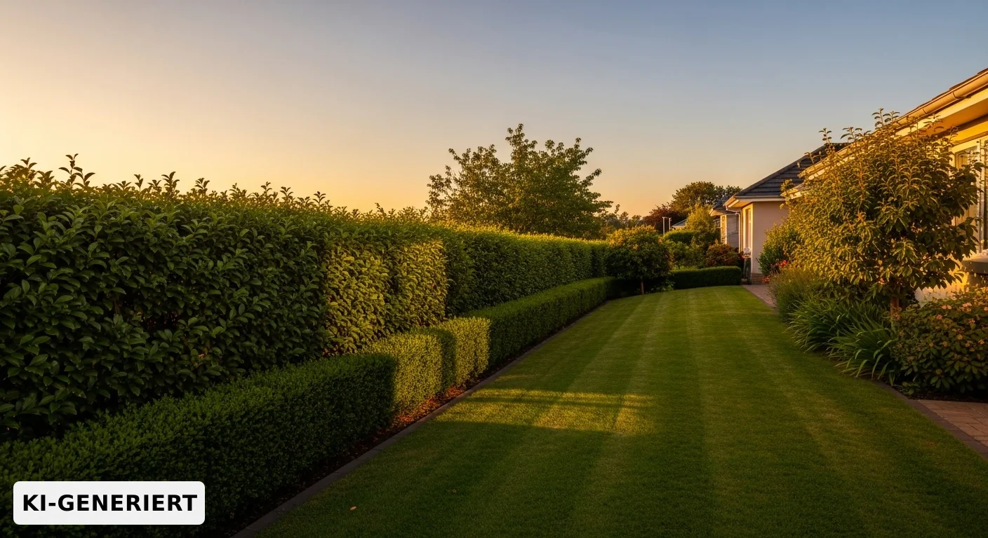 Gepflegter Garten im warmen Abendlicht